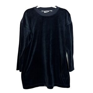 DKNY Jeans Womens P‎ Pullover Velvet Long Sleeve Drawstring Sweatshirt Black